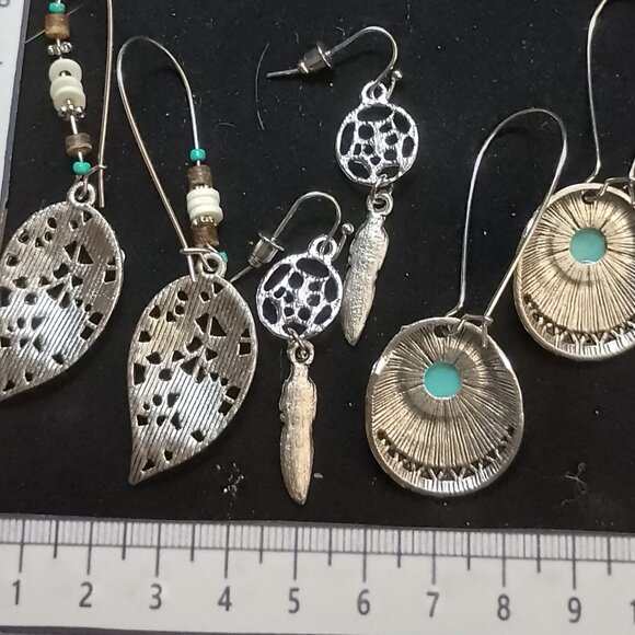 SALE!! 3 Pair BOHO ETHNIC EARRINGS, Silvery, Faux Turq BLUE BUNNY'S BOHO BAUBLES - Picture 10 of 11